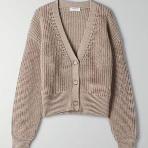 Aritzia Babaton Merino Wool Oatmeal Neutral Tan Cropped Cardigan Sweater